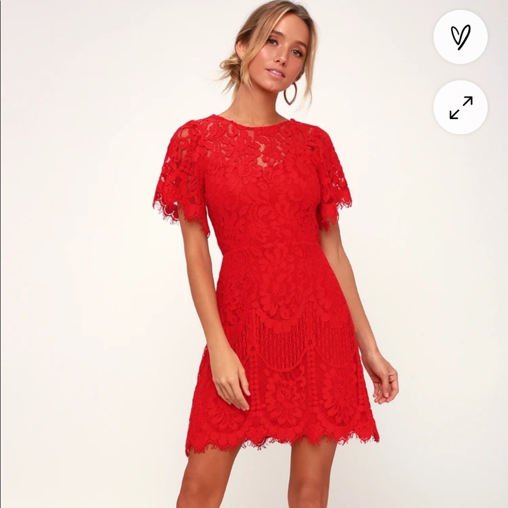 Lulus Pearson Red Lace Short Sleeve Dress